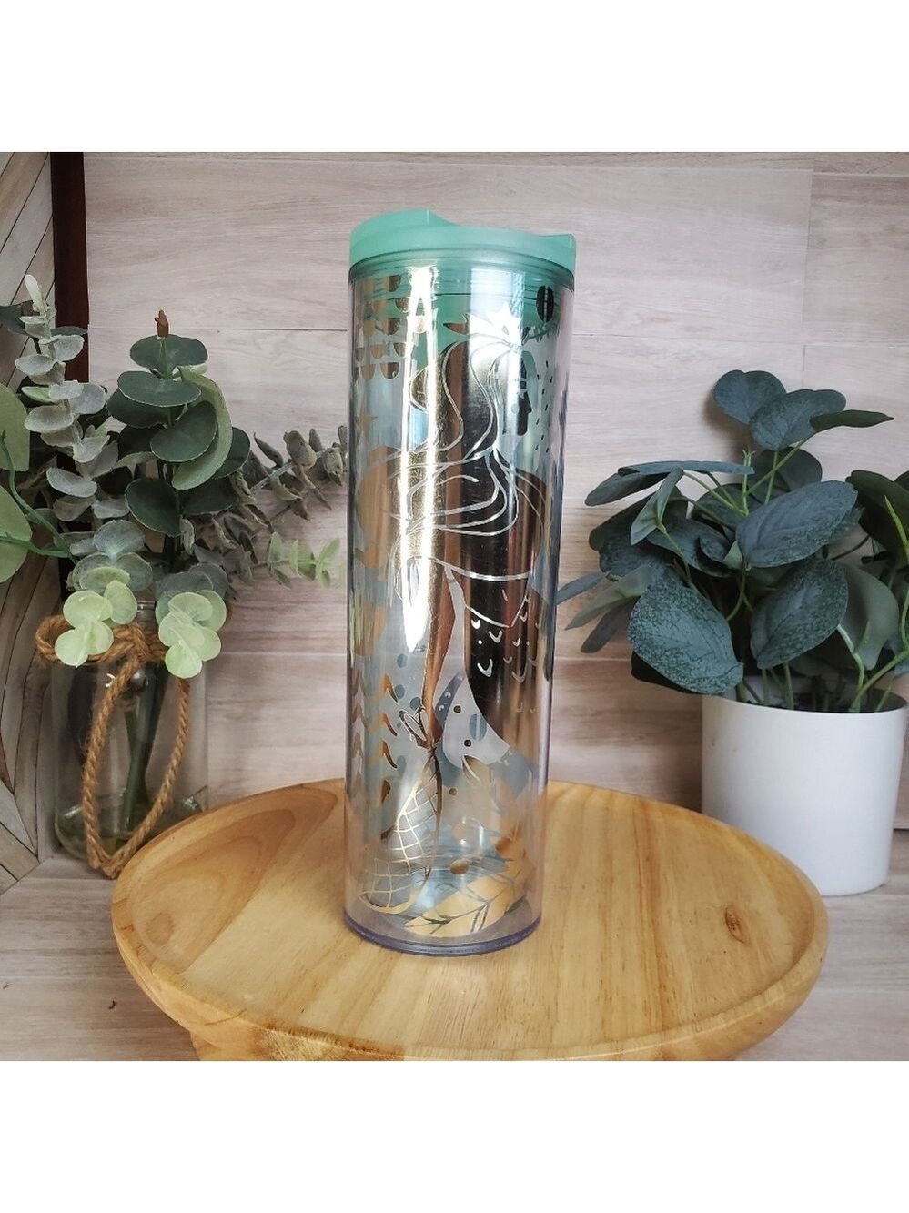 Starbucks Hot Cup Tumbler 16 oz Mint Gold Twist Lid Anniversary Mermaid